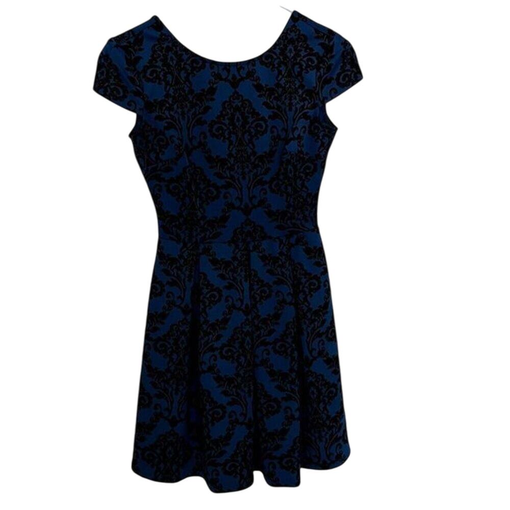 B. Darlin Blue Dress with Black Brocade Size 3/4
